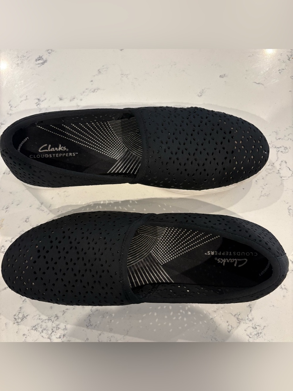 Clarks Black Perforated CloudSteppers Women’s Slip-On Flats